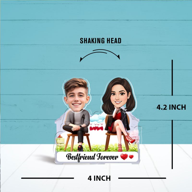 Personalized Best Friend Forever Theme Bobblehead Caricature with Shaking Head Feature Custom with Face Cutout Solar Powered Moving Head Birthday Gift for Bestie & Friend